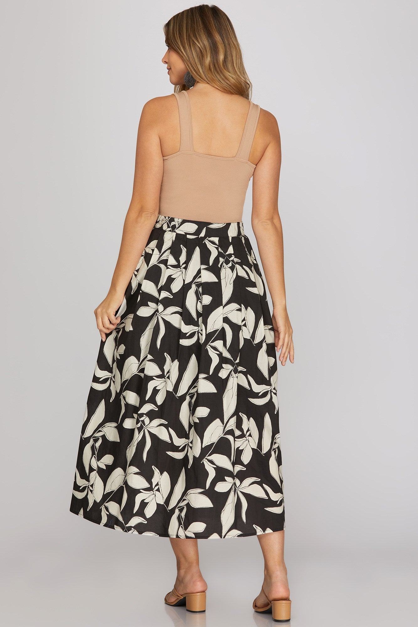 Printed Midi Skirt With Back Elastic