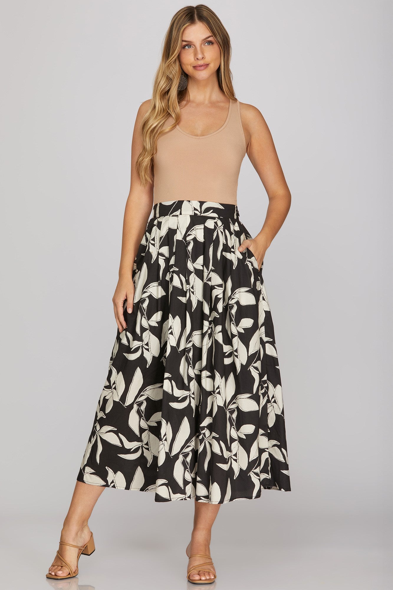 Printed Midi Skirt With Back Elastic