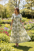 Short Sleeve Woven Print Tiered Maxi Dress With Contrast Detail And Pockets