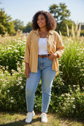 Plus Long Sleeve Double Gauze Shirt With Pockets