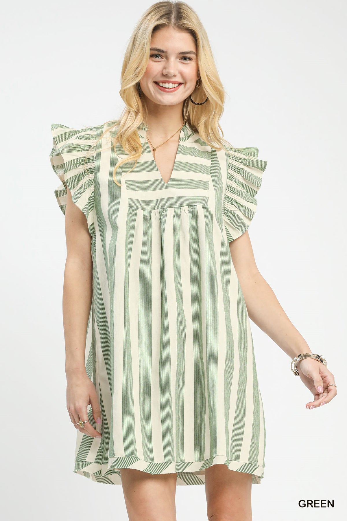 Striped Ruffle Sleeve Dress