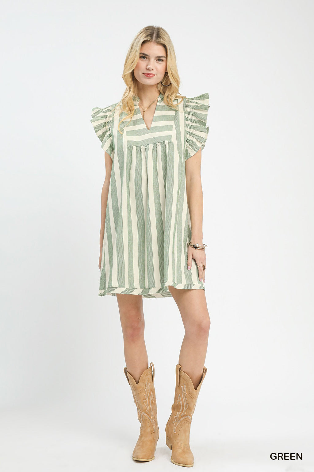 Striped Ruffle Sleeve Dress