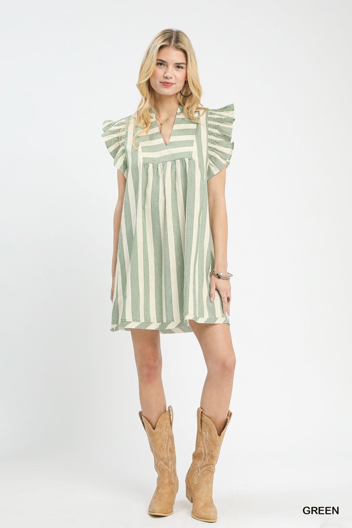 Striped Ruffle Sleeve Dress