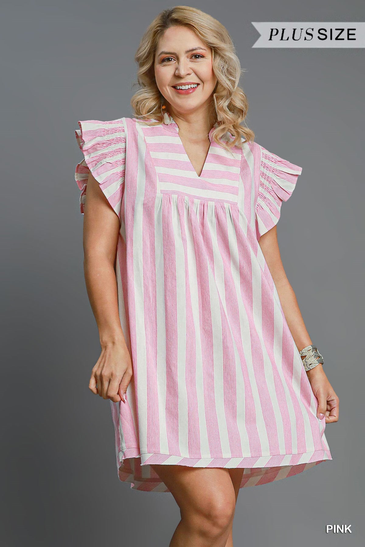 Plus Stripe V-Neck Dress