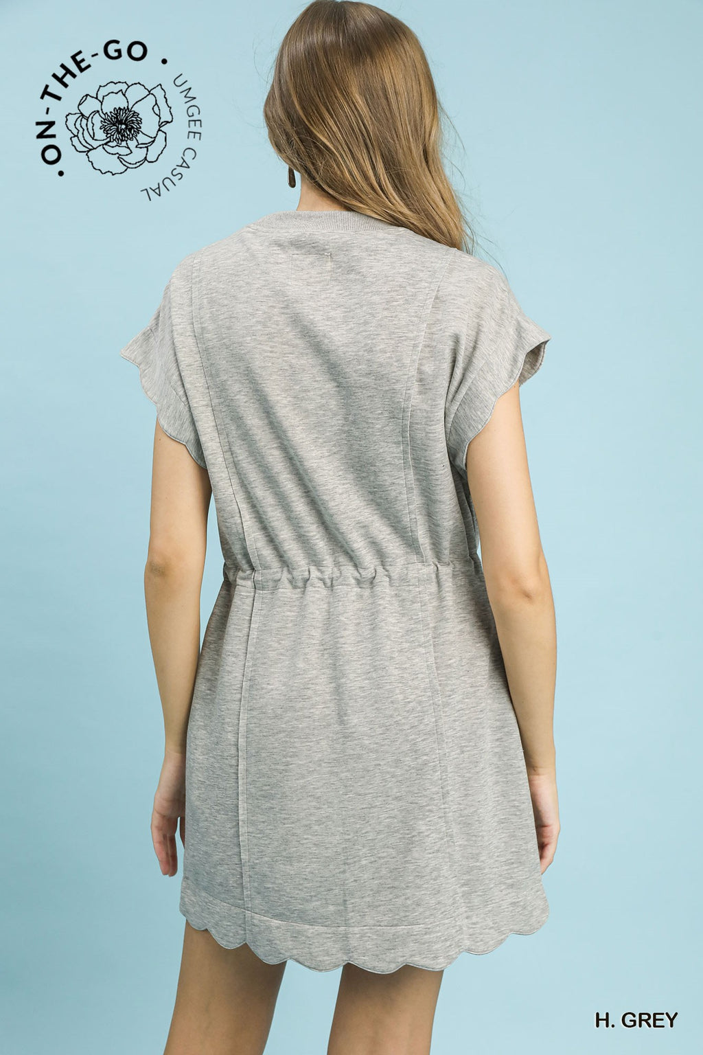 Scallop Hem Drawstring Luxe Knit Dress