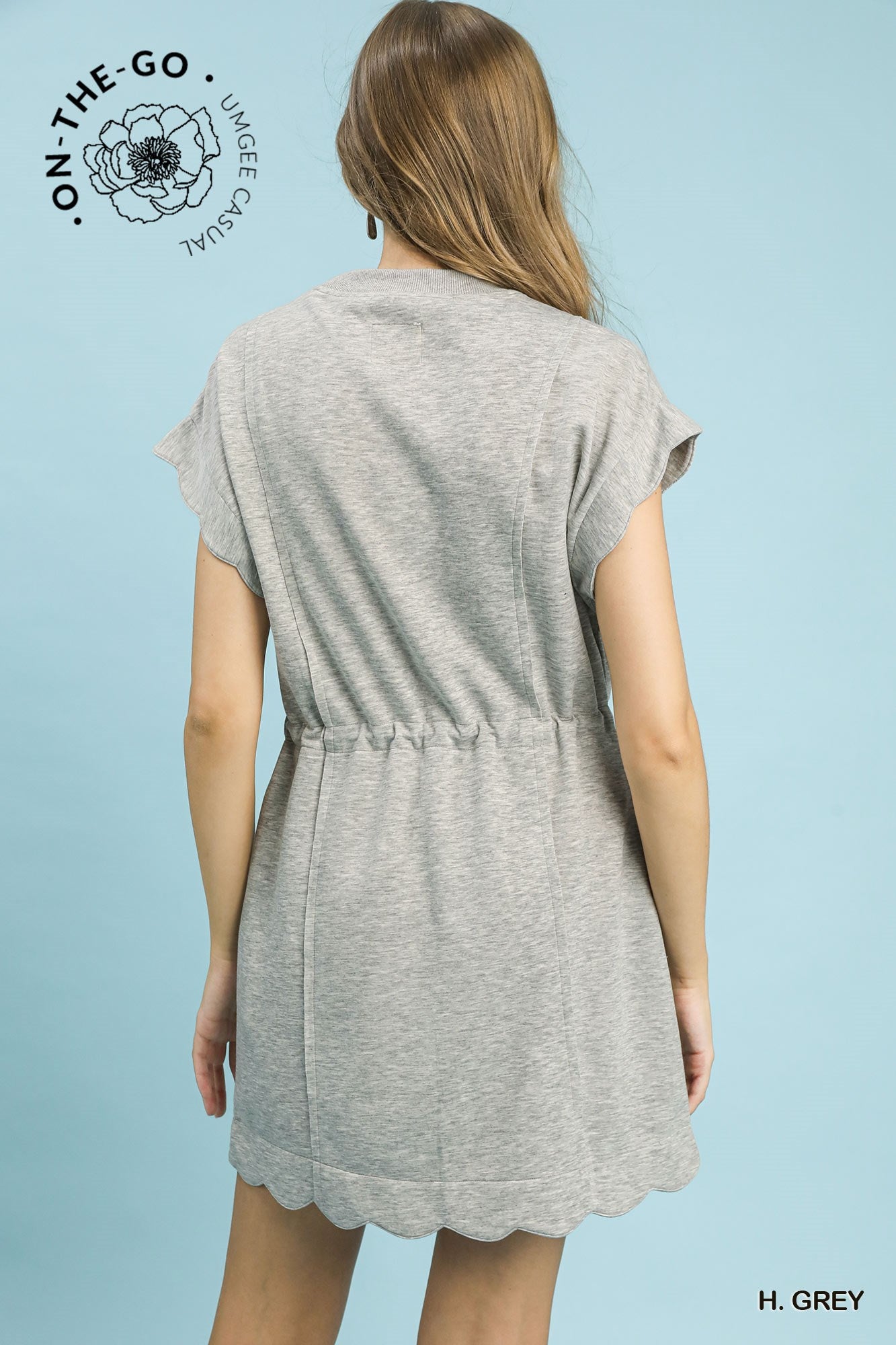 Scallop Hem Drawstring Luxe Knit Dress