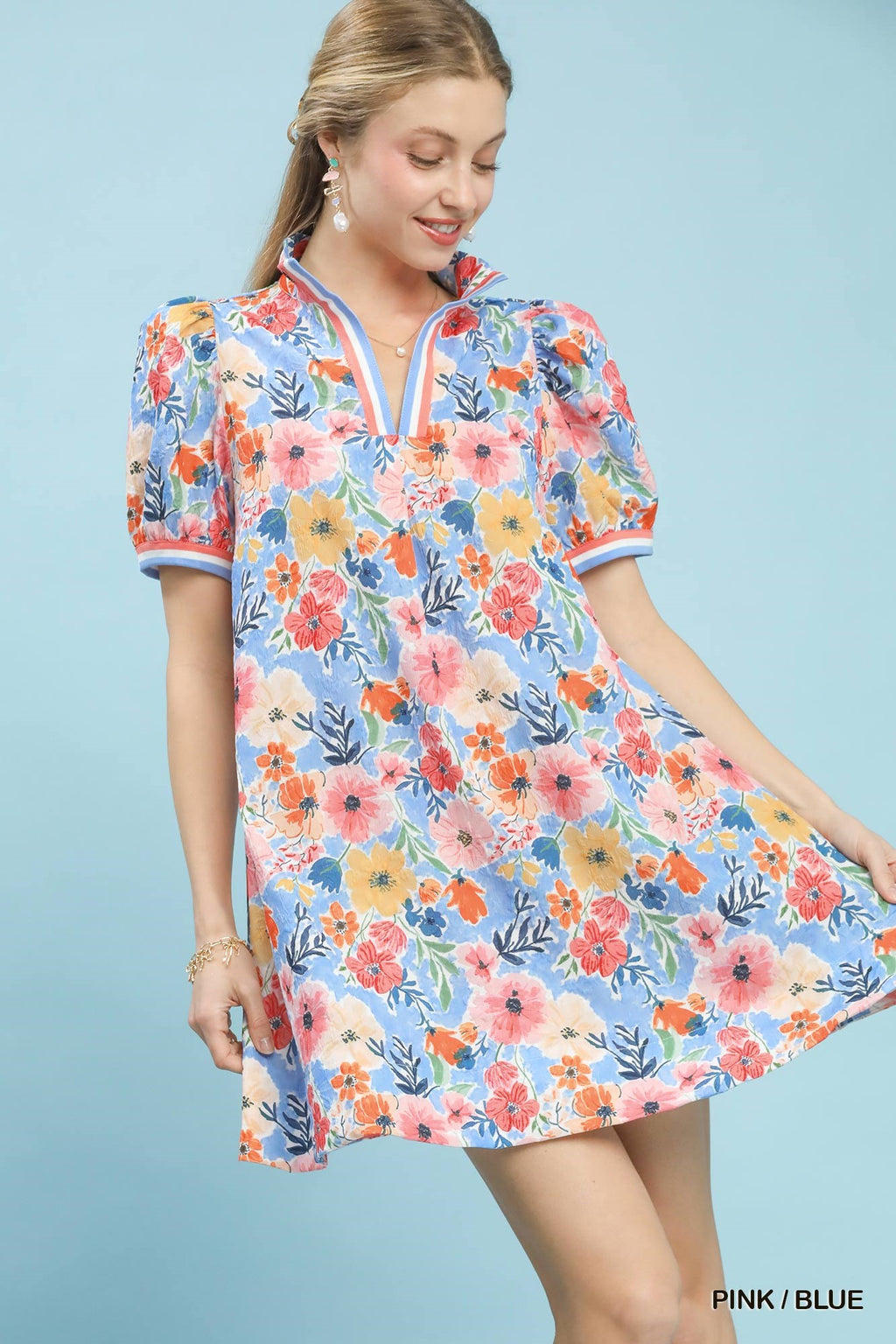 Floral Print High Neck Mini Dress