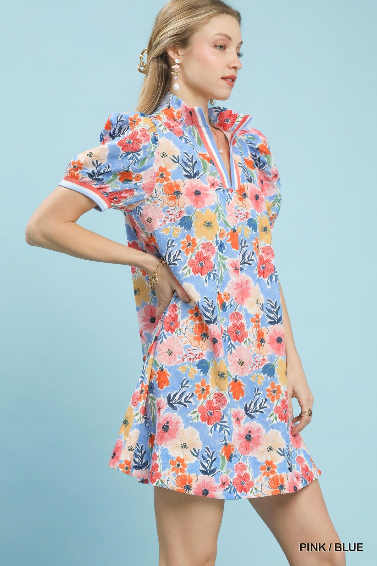 Floral Print High Neck Mini Dress