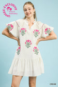 Boho Floral Embroidered Mini Dress