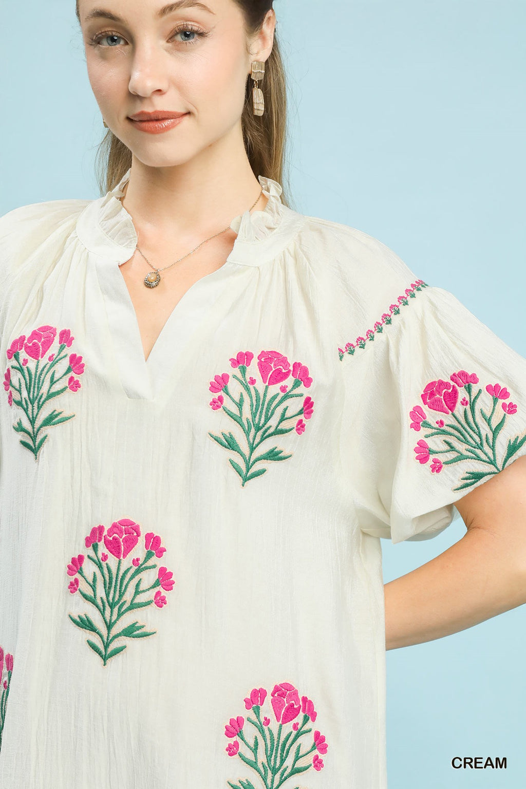 Boho Floral Embroidered Mini Dress
