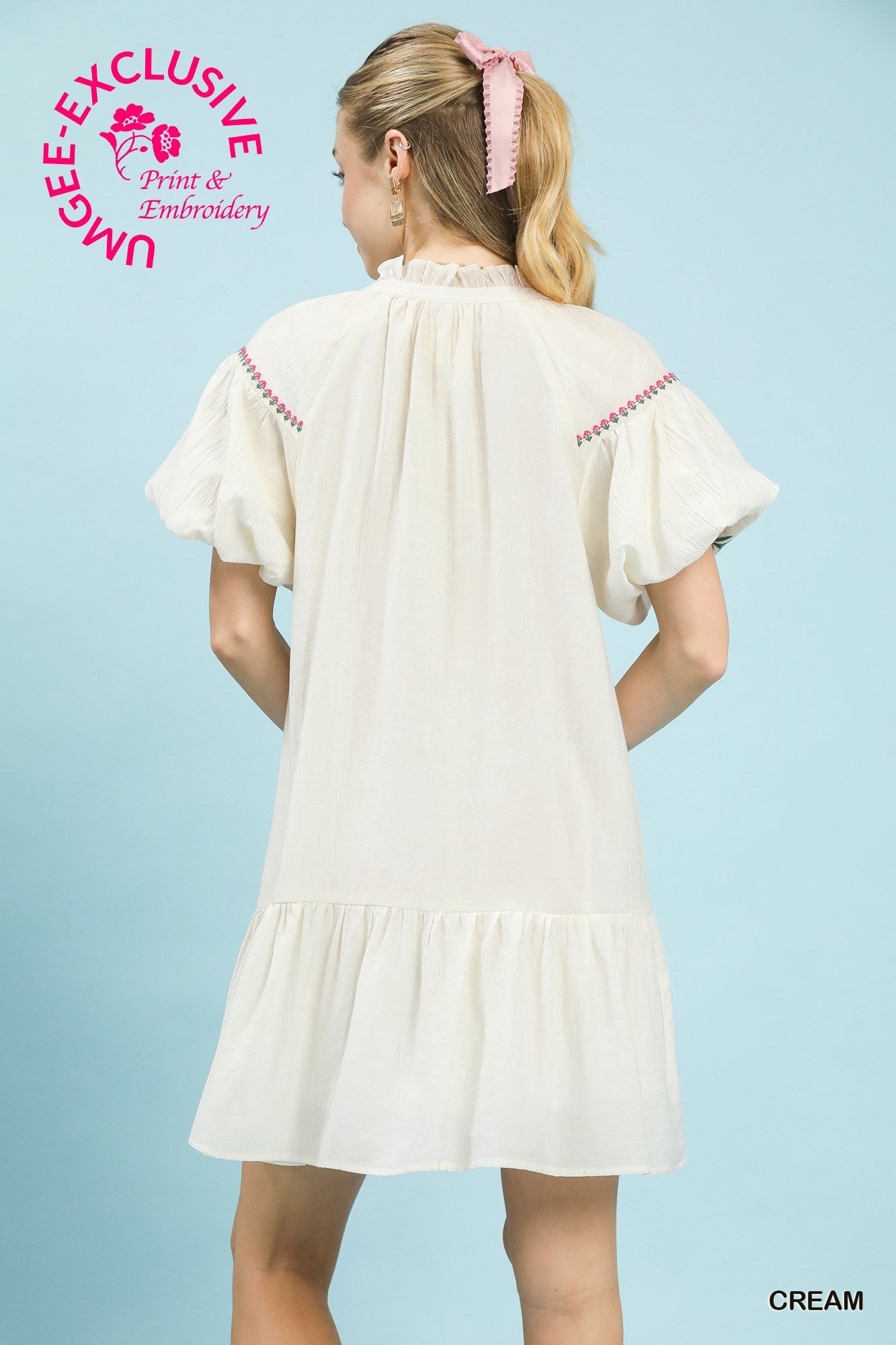 Boho Floral Embroidered Mini Dress