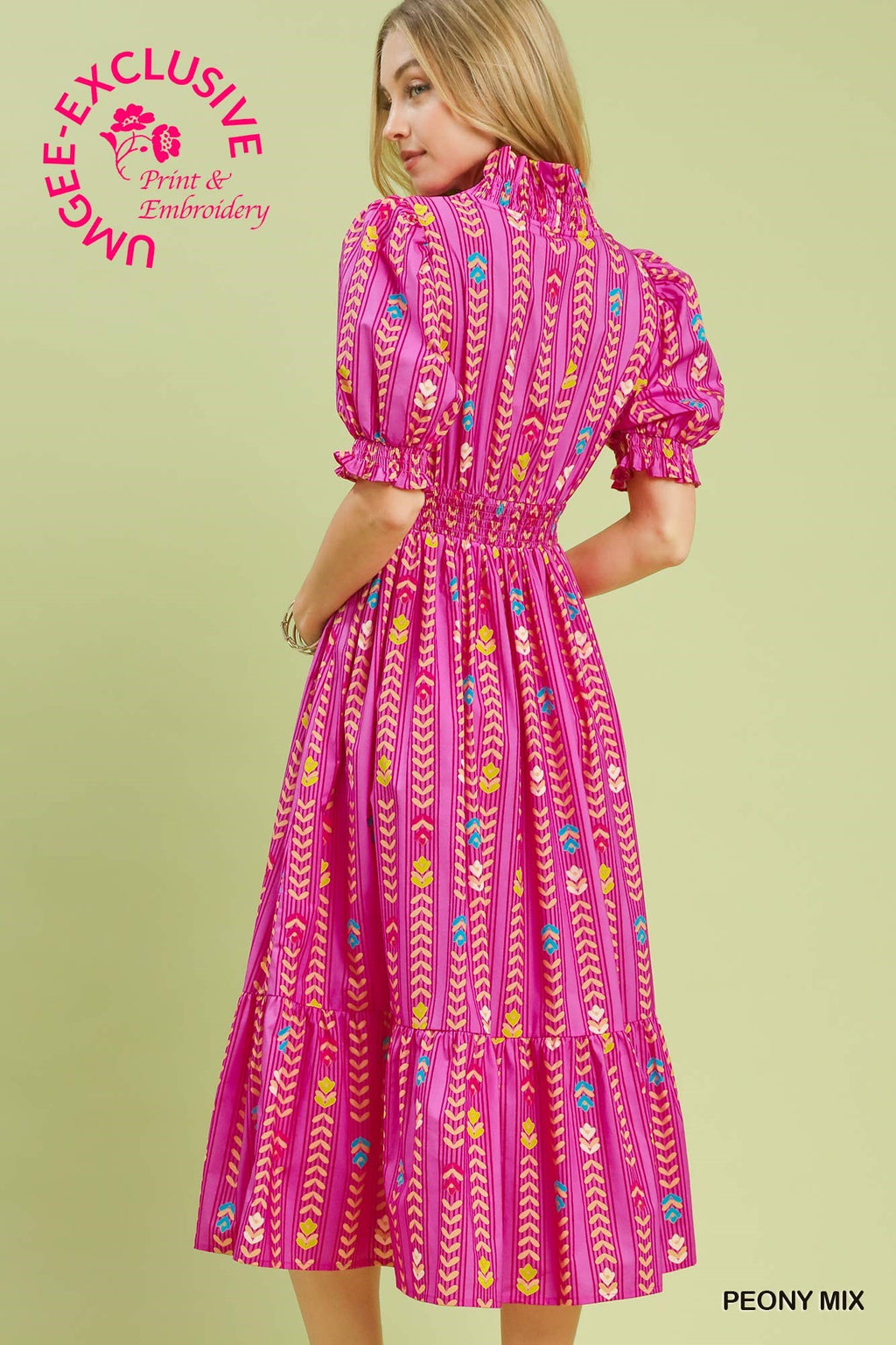 Vibrant Ruffle Smocked Midi Dress