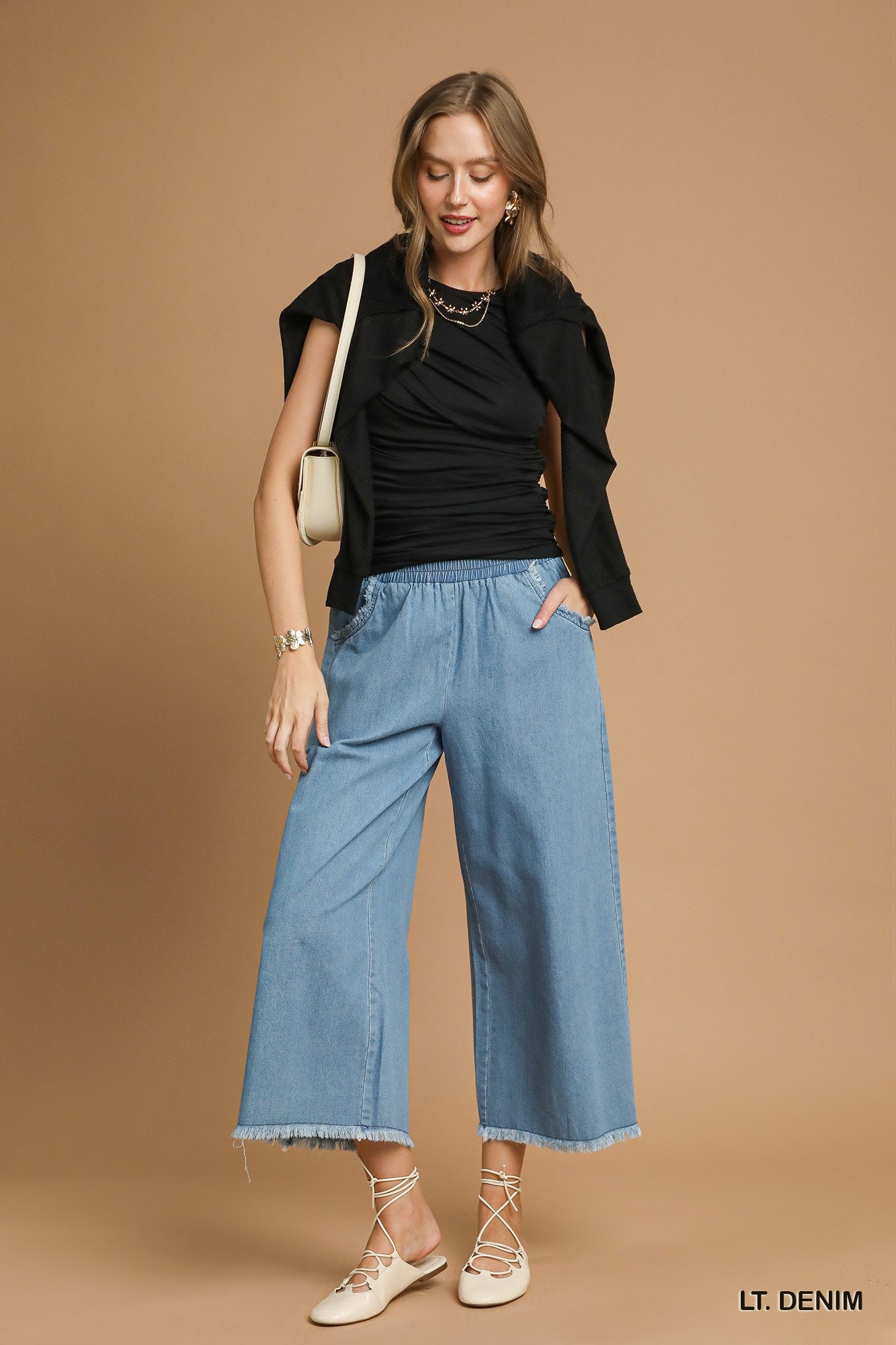 Light Wash Denim Wide Leg Pants