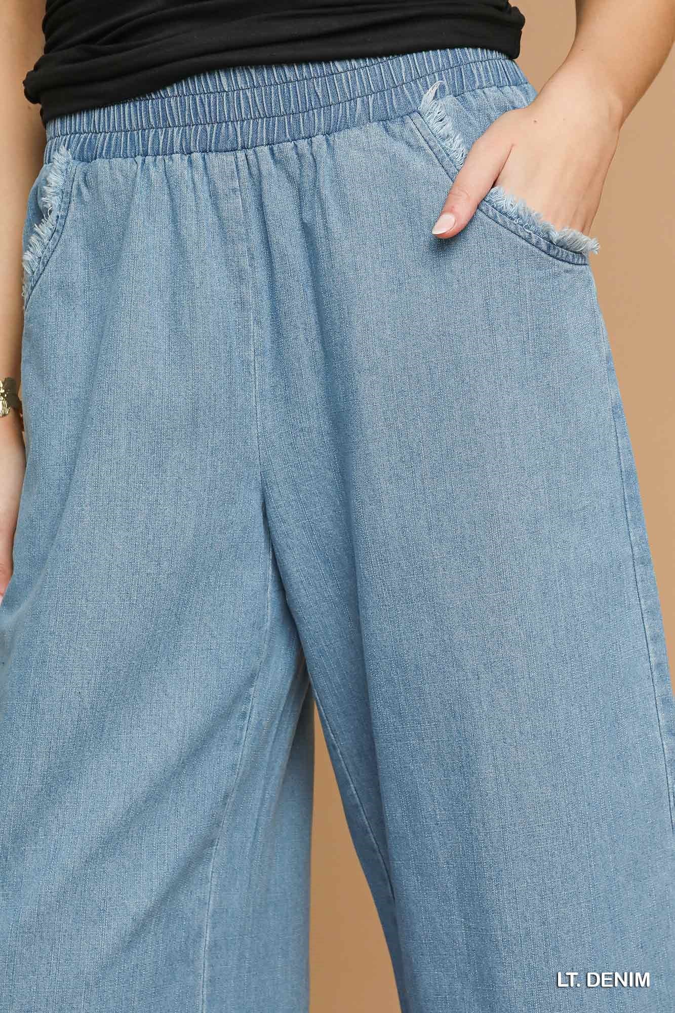Light Wash Denim Wide Leg Pants