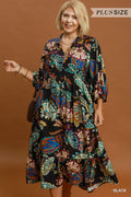 Plus Boho Paisley Tiered Midi Dress