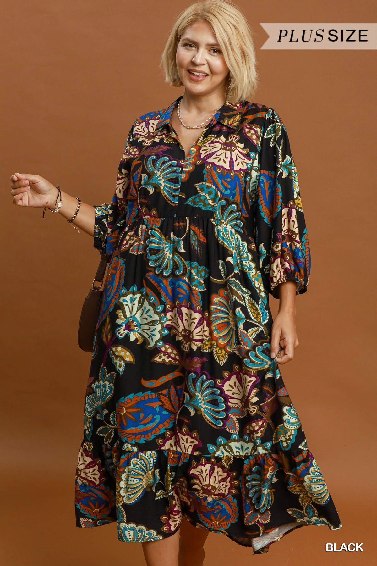 Plus Boho Paisley Tiered Midi Dress