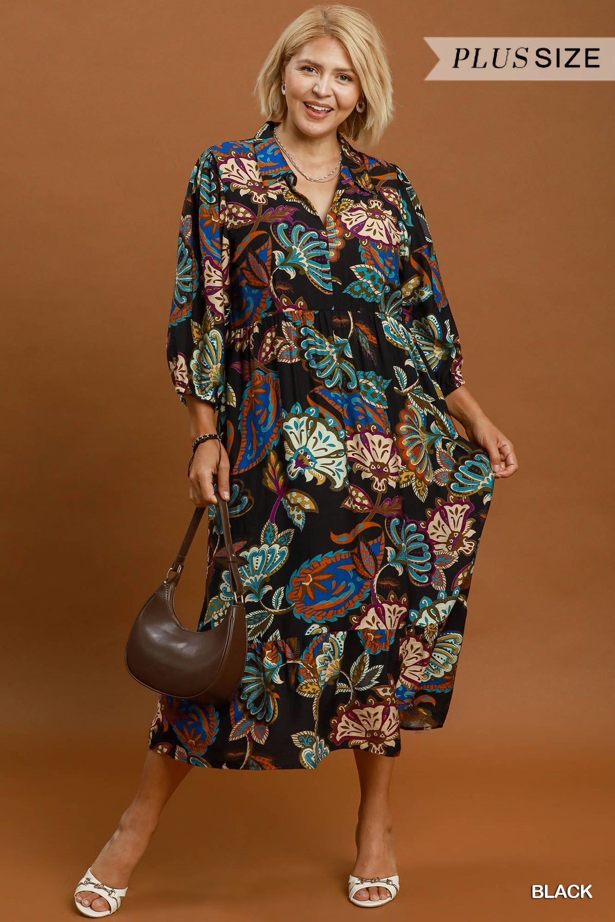 Plus Boho Paisley Tiered Midi Dress