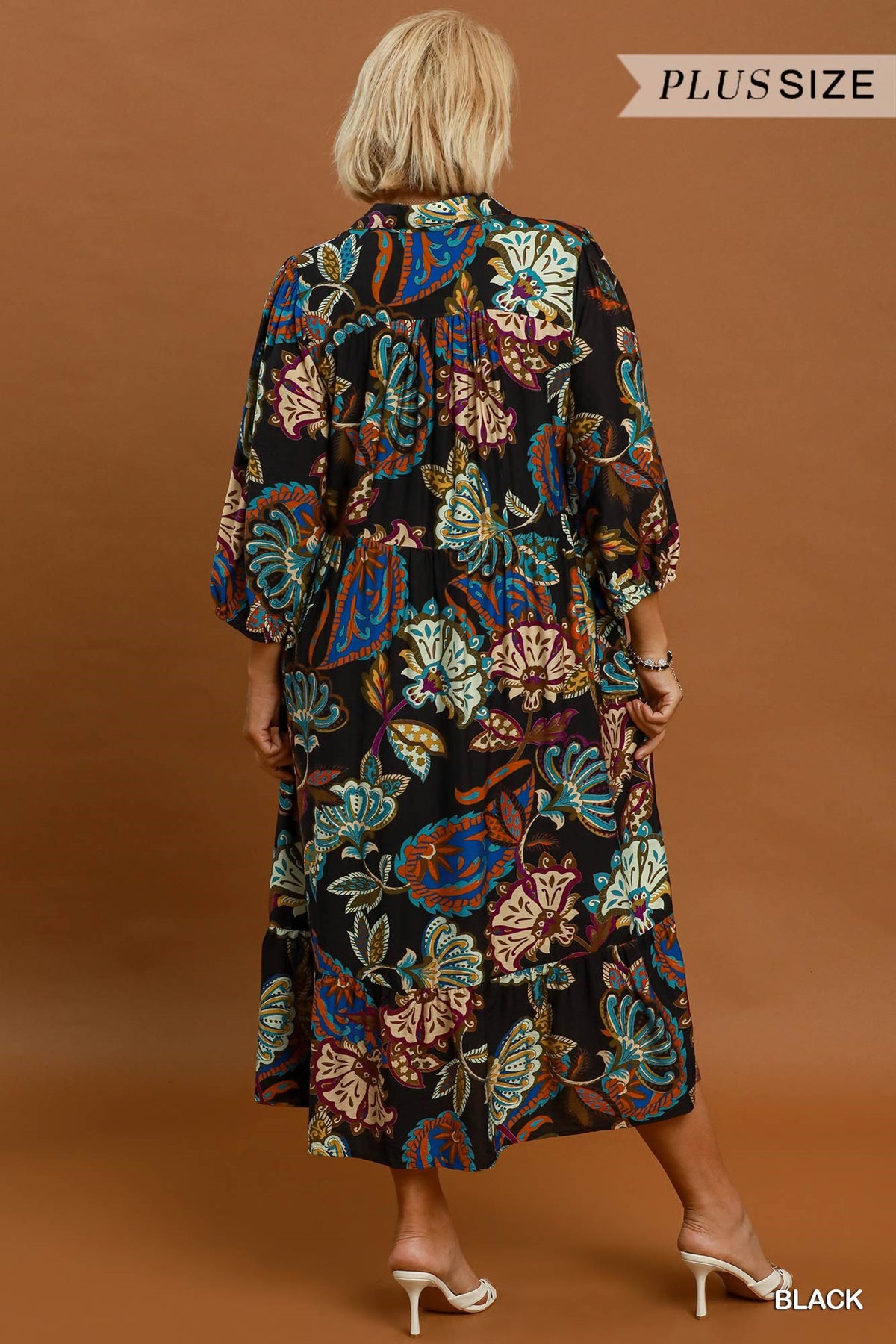 Plus Boho Paisley Tiered Midi Dress