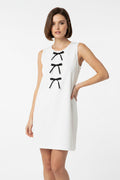 Sleeveless Knit Sweater Dress with Contrast Bow