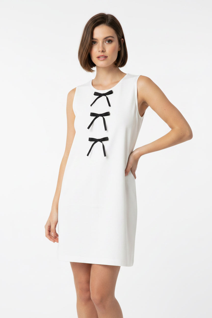 Sleeveless Knit Sweater Dress with Contrast Bow