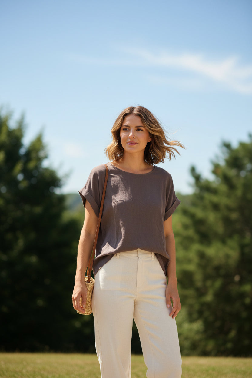 C5103 Scalloped Round Neck Top