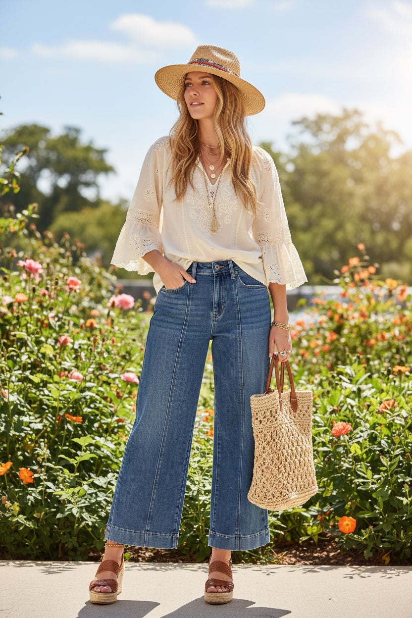 High Rise Front Seam Wide Leg