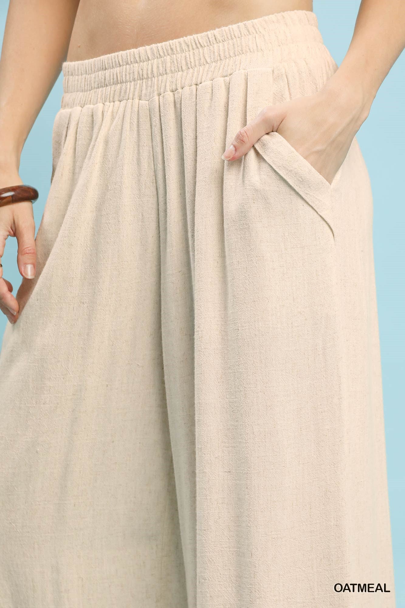 Linen Blend Scalloped Hem Pants