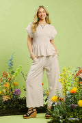 Linen Blend Scalloped Hem Pants