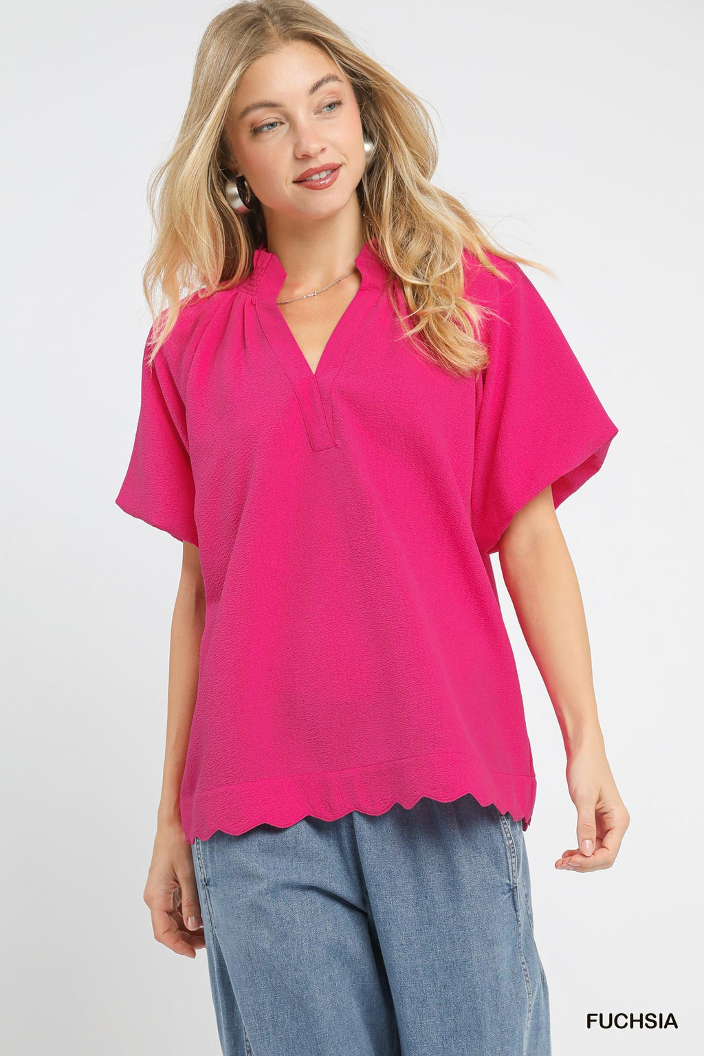 Scalloped Hem Textured Blouse
