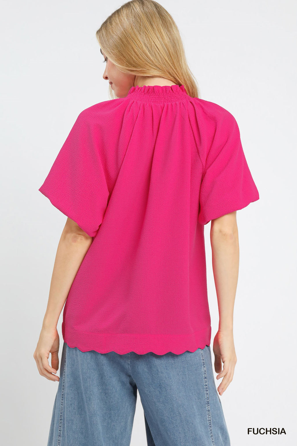 Scalloped Hem Textured Blouse