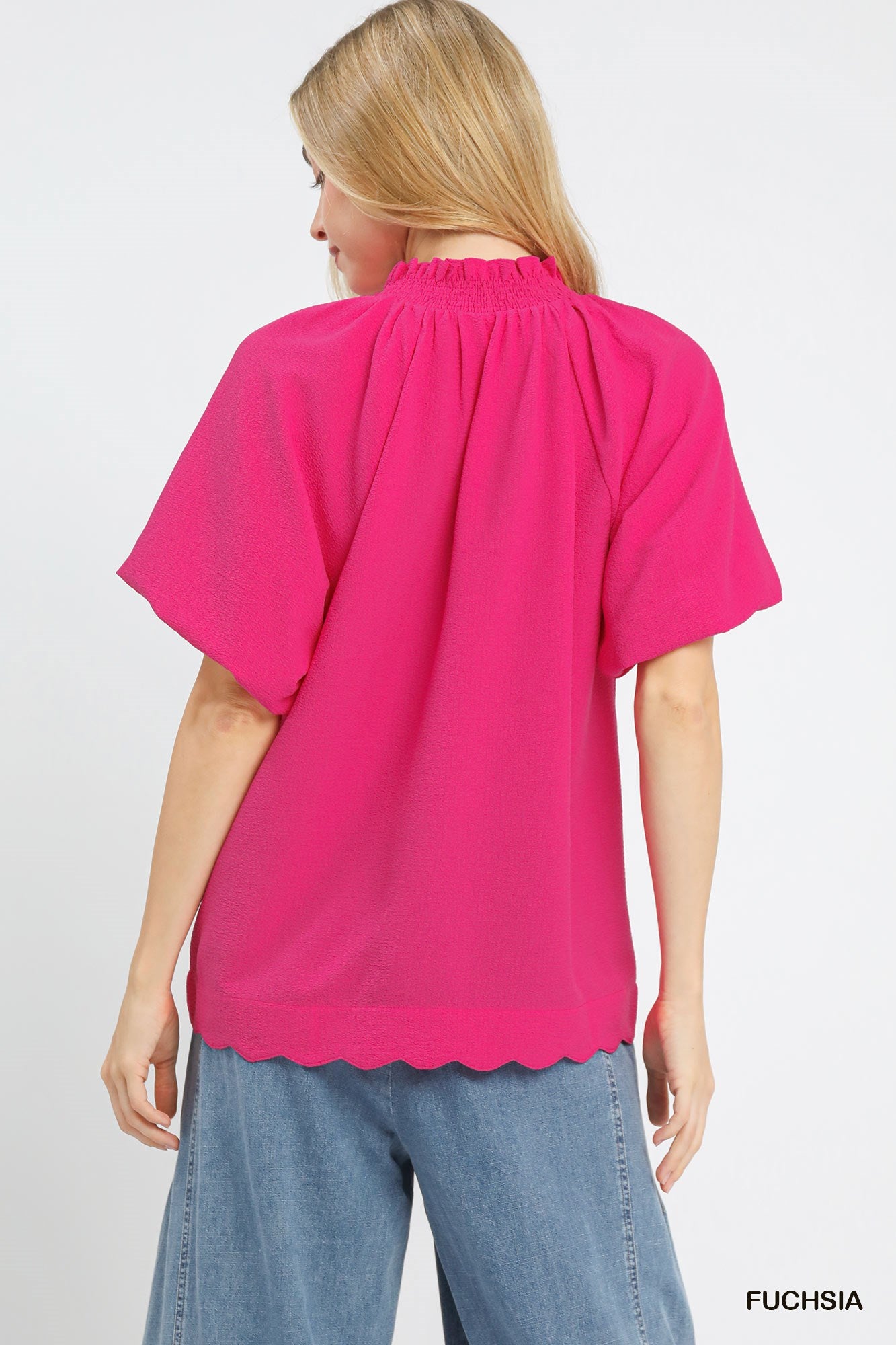 Scalloped Hem Textured Blouse