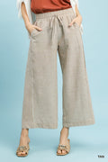 Linen-Cotton Stripe Wide Leg Pants