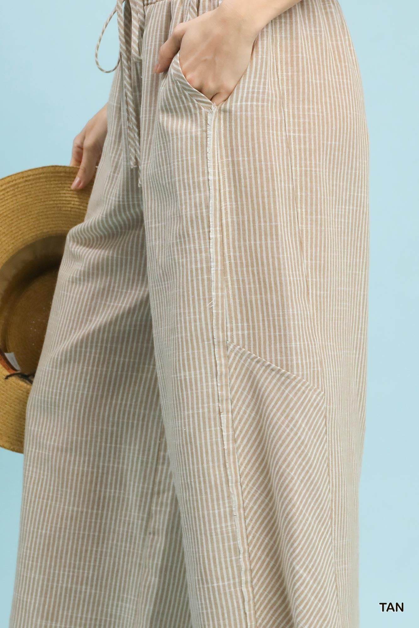 Linen-Cotton Stripe Wide Leg Pants