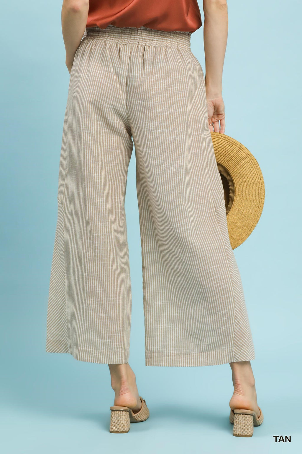 Linen-Cotton Stripe Wide Leg Pants