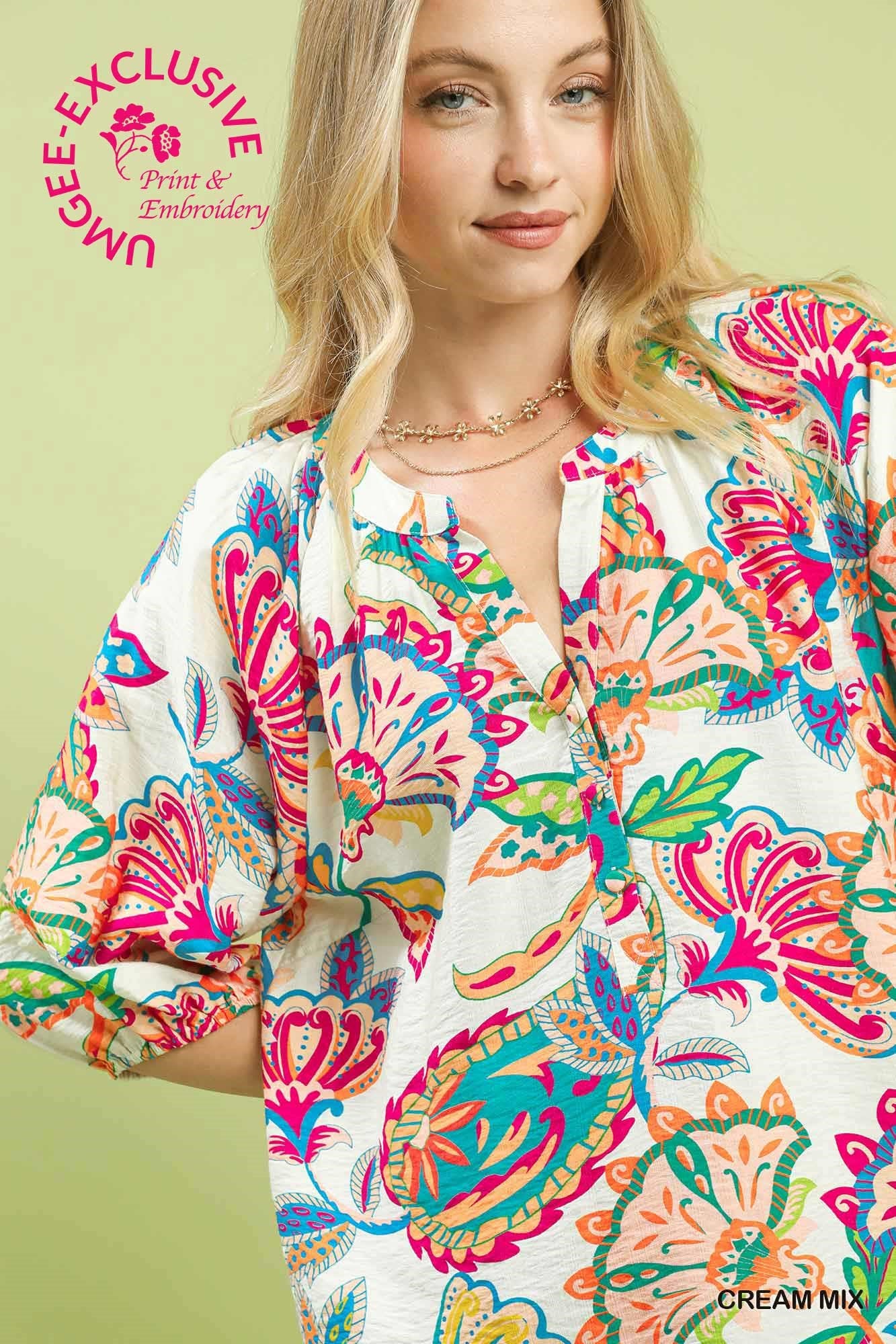 Paisley Print V-Neck Top