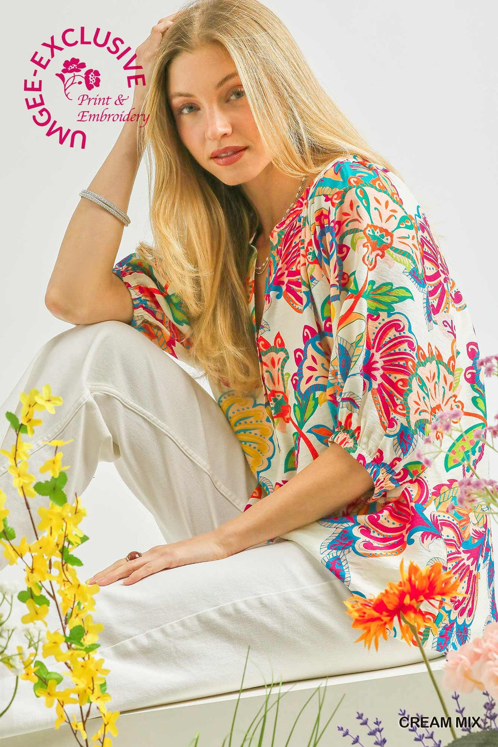 Paisley Print V-Neck Top