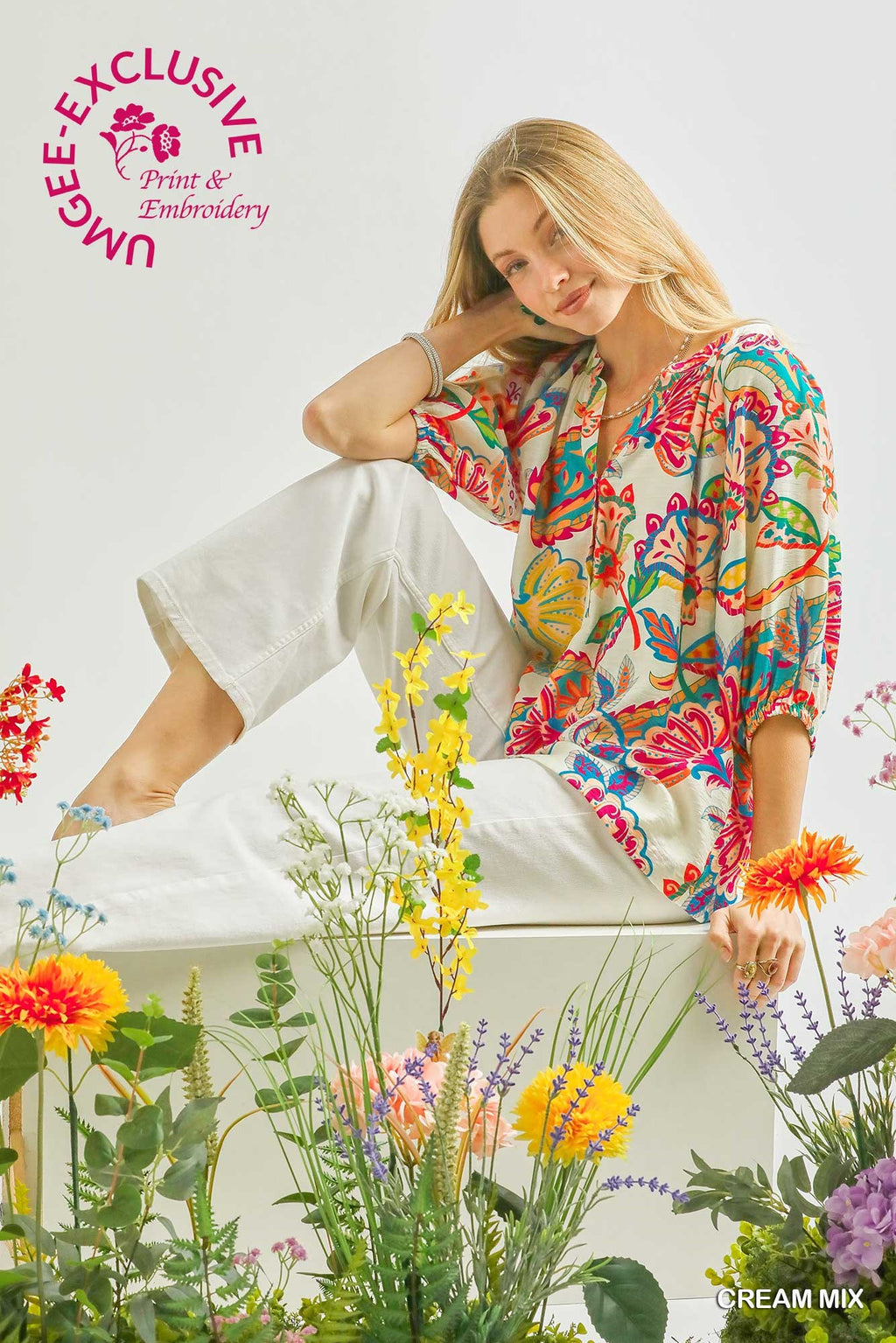 Paisley Print V-Neck Top