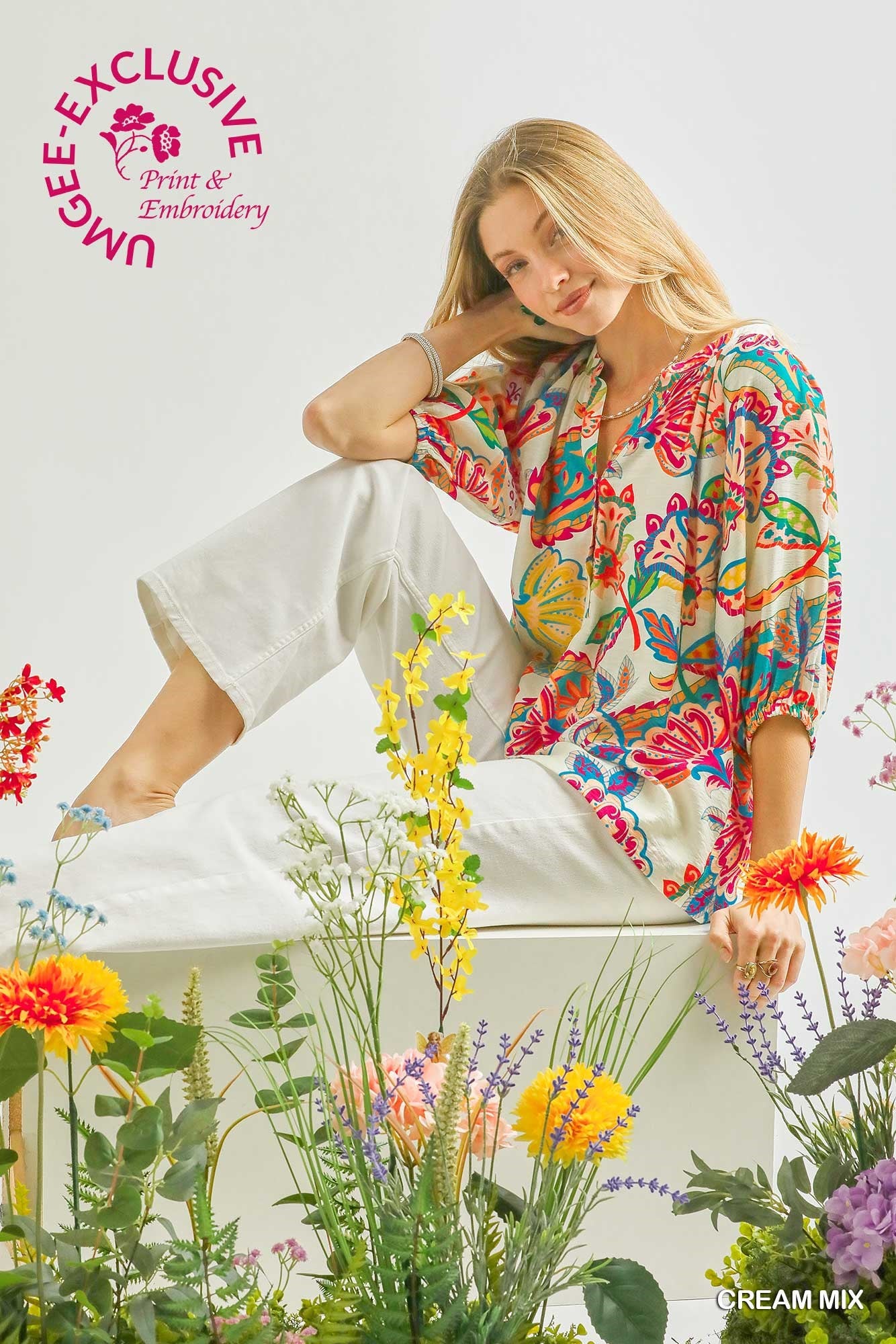 Paisley Print V-Neck Top