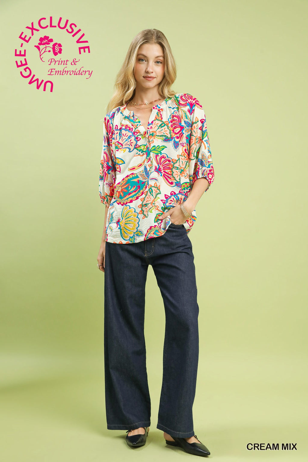 Paisley Print V-Neck Top