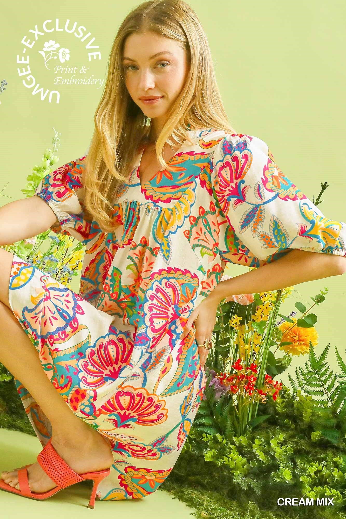 Abstract Print Ruffled Neck Mini Dress