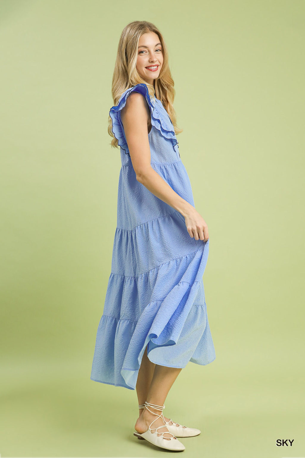 Seersucker Tiered Midi Dress