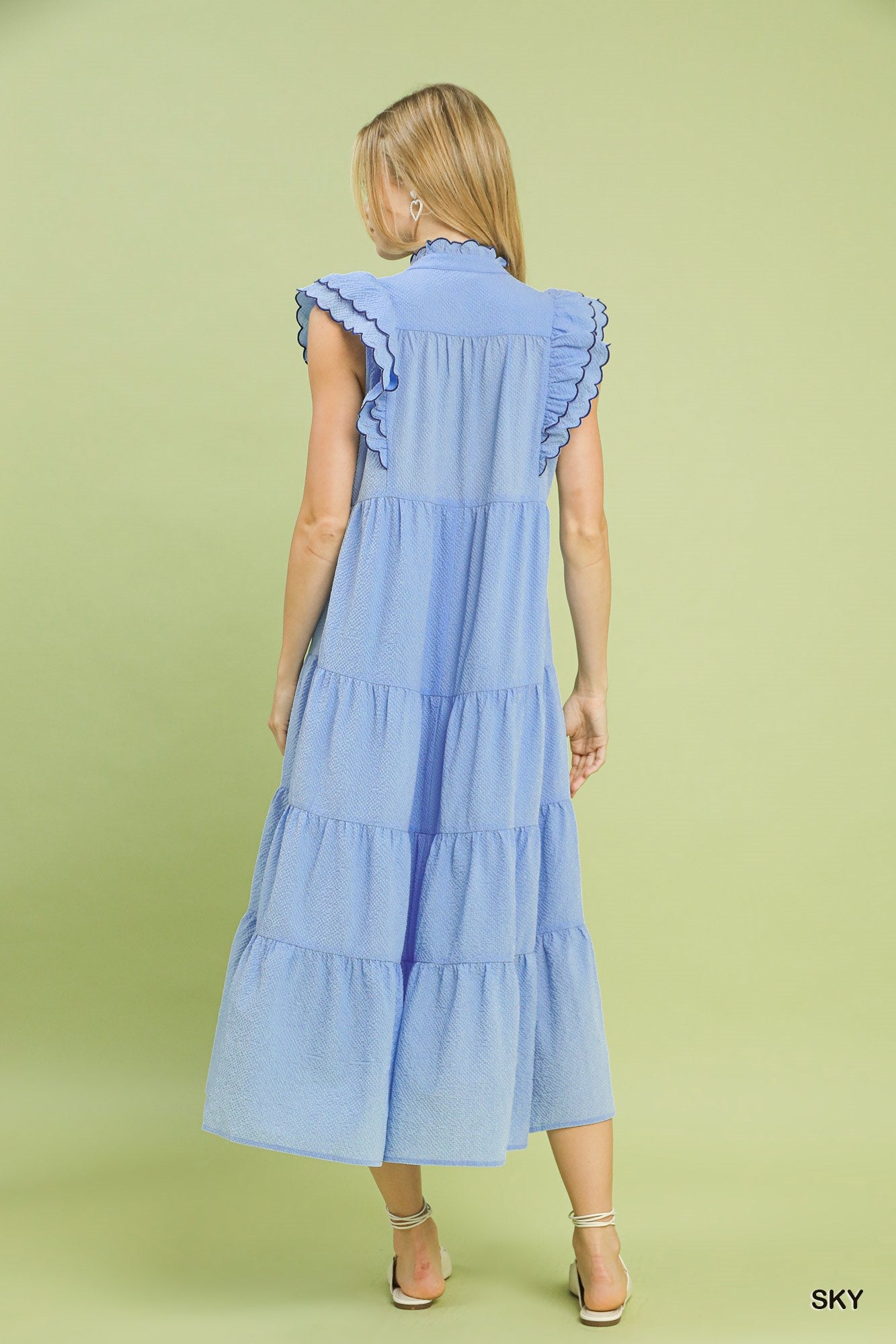 Seersucker Tiered Midi Dress
