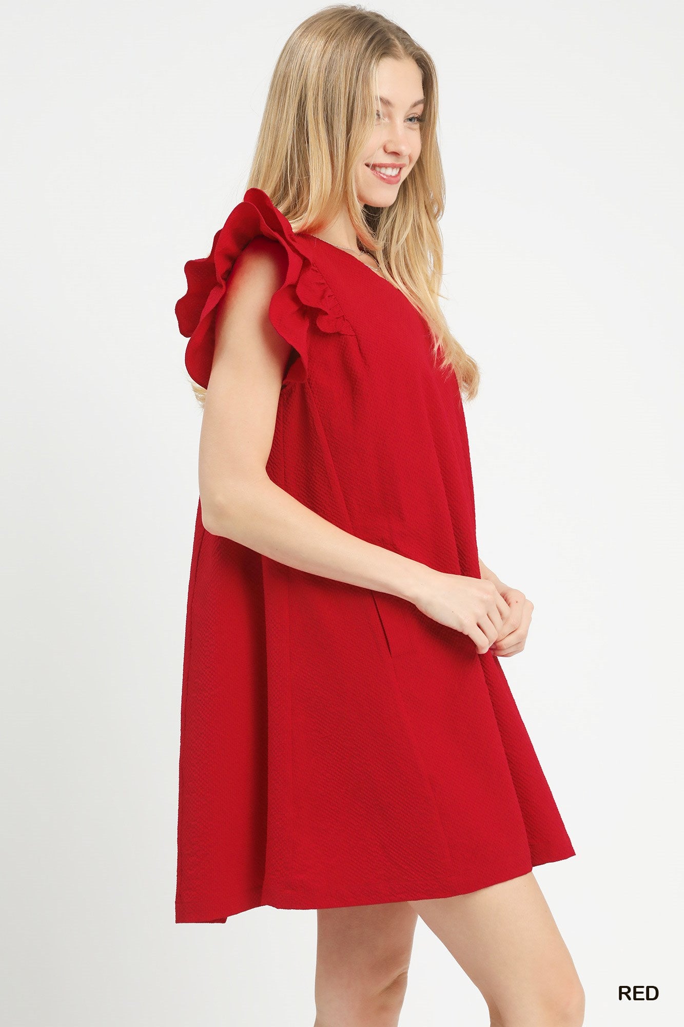 Seersucker Ruffle Shift Dress