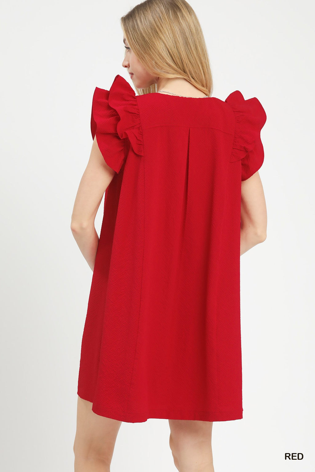 Seersucker Ruffle Shift Dress