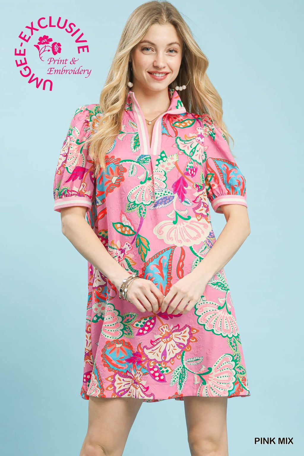 Jacquard Paisley Print High Neck Mini Dress