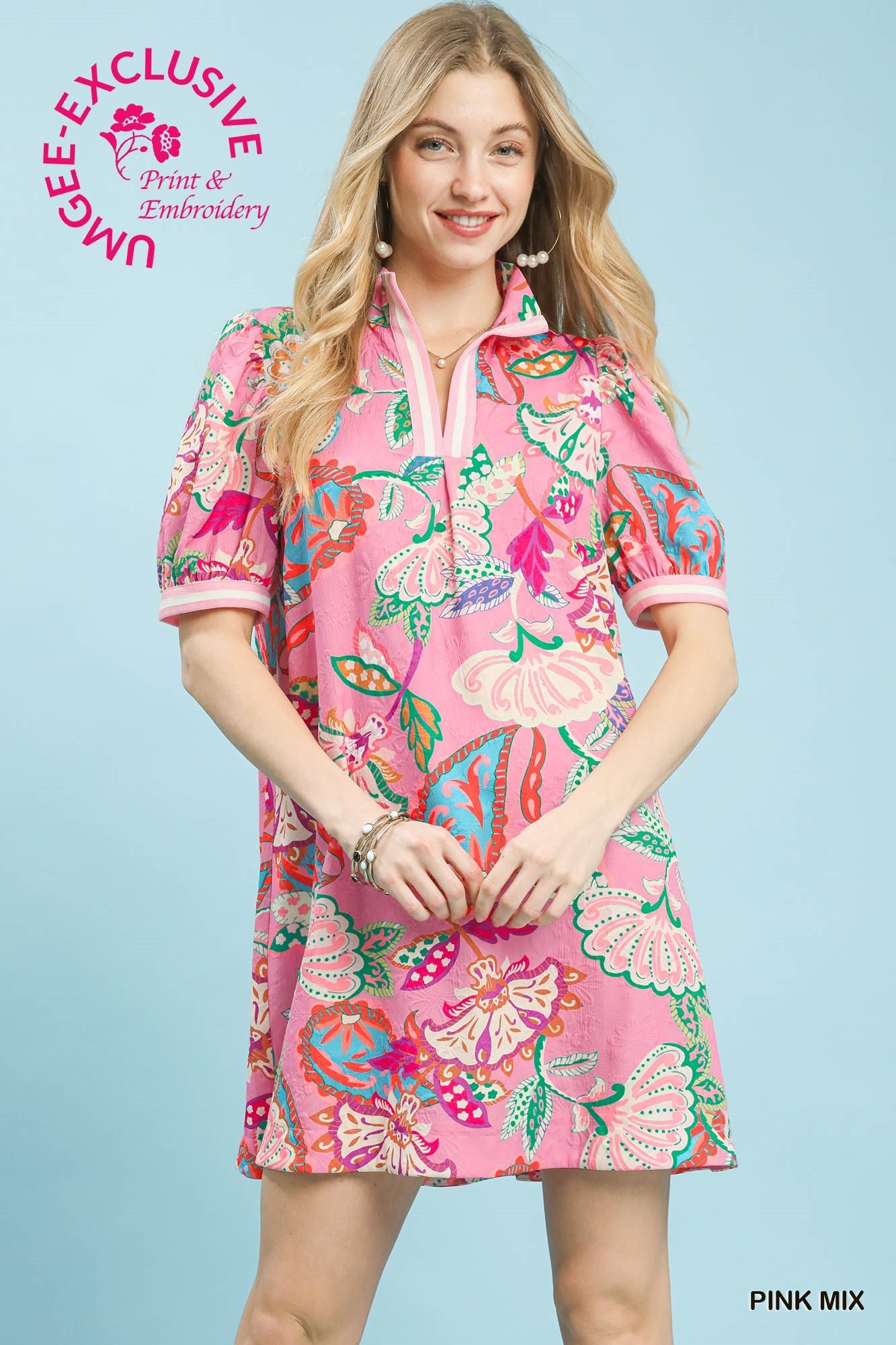 Jacquard Paisley Print High Neck Mini Dress