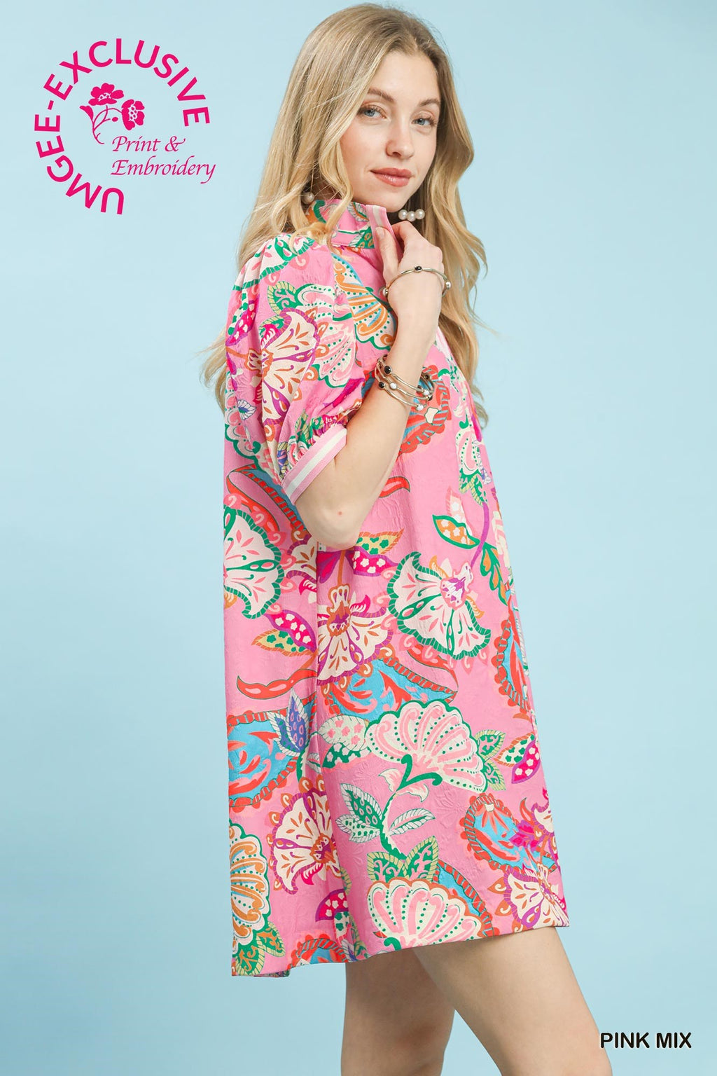 Jacquard Paisley Print High Neck Mini Dress