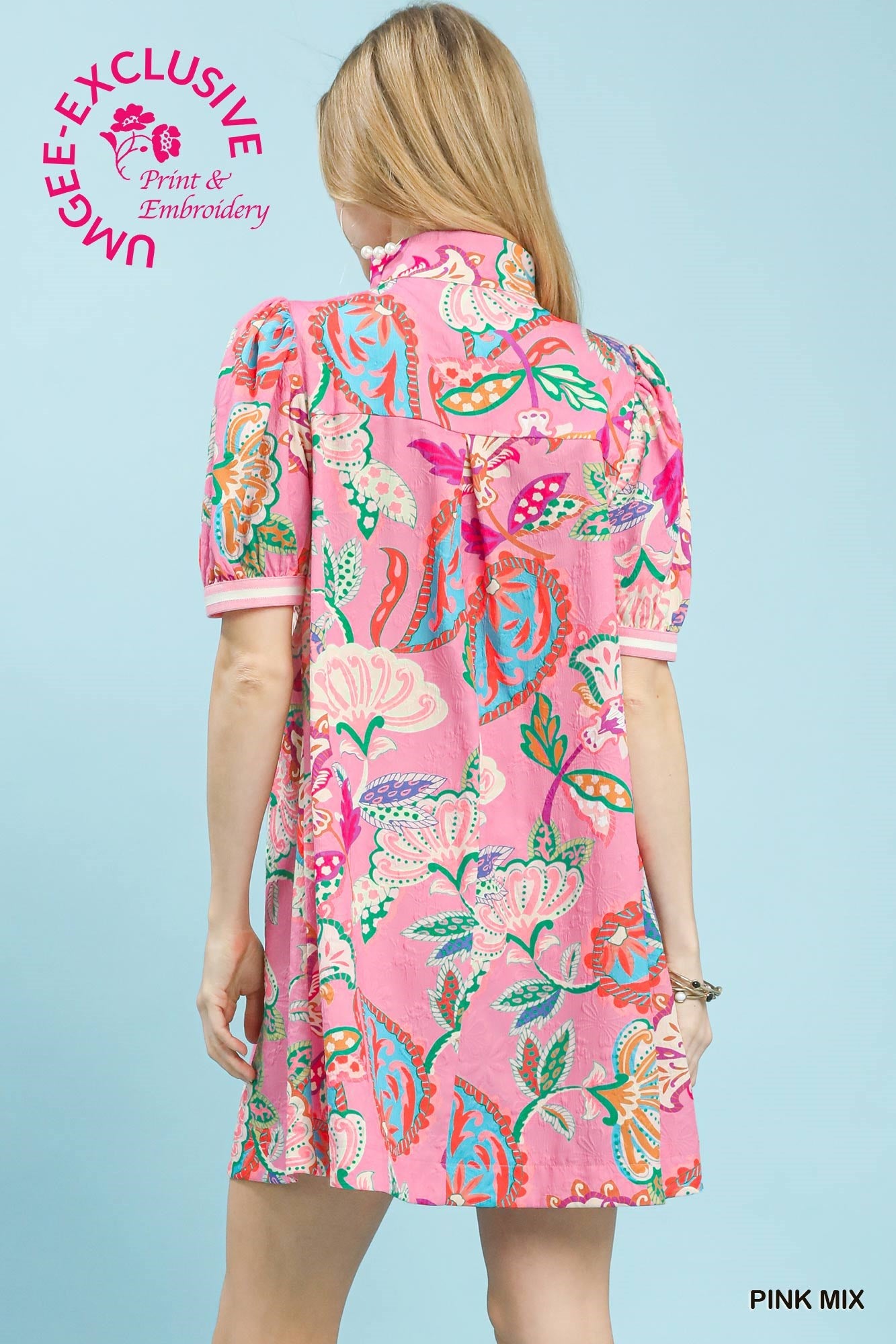 Jacquard Paisley Print High Neck Mini Dress