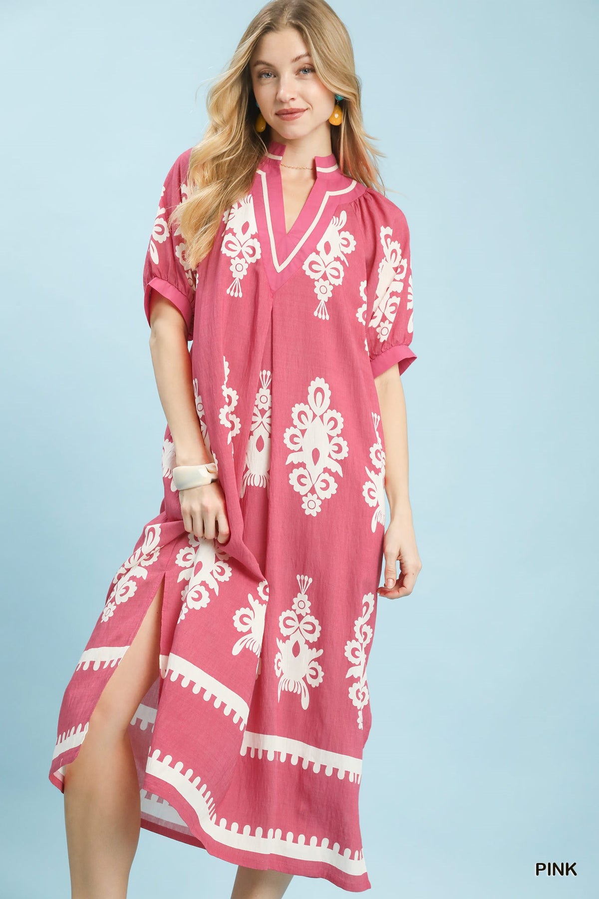 Two Tone Border Print Midi Dress
