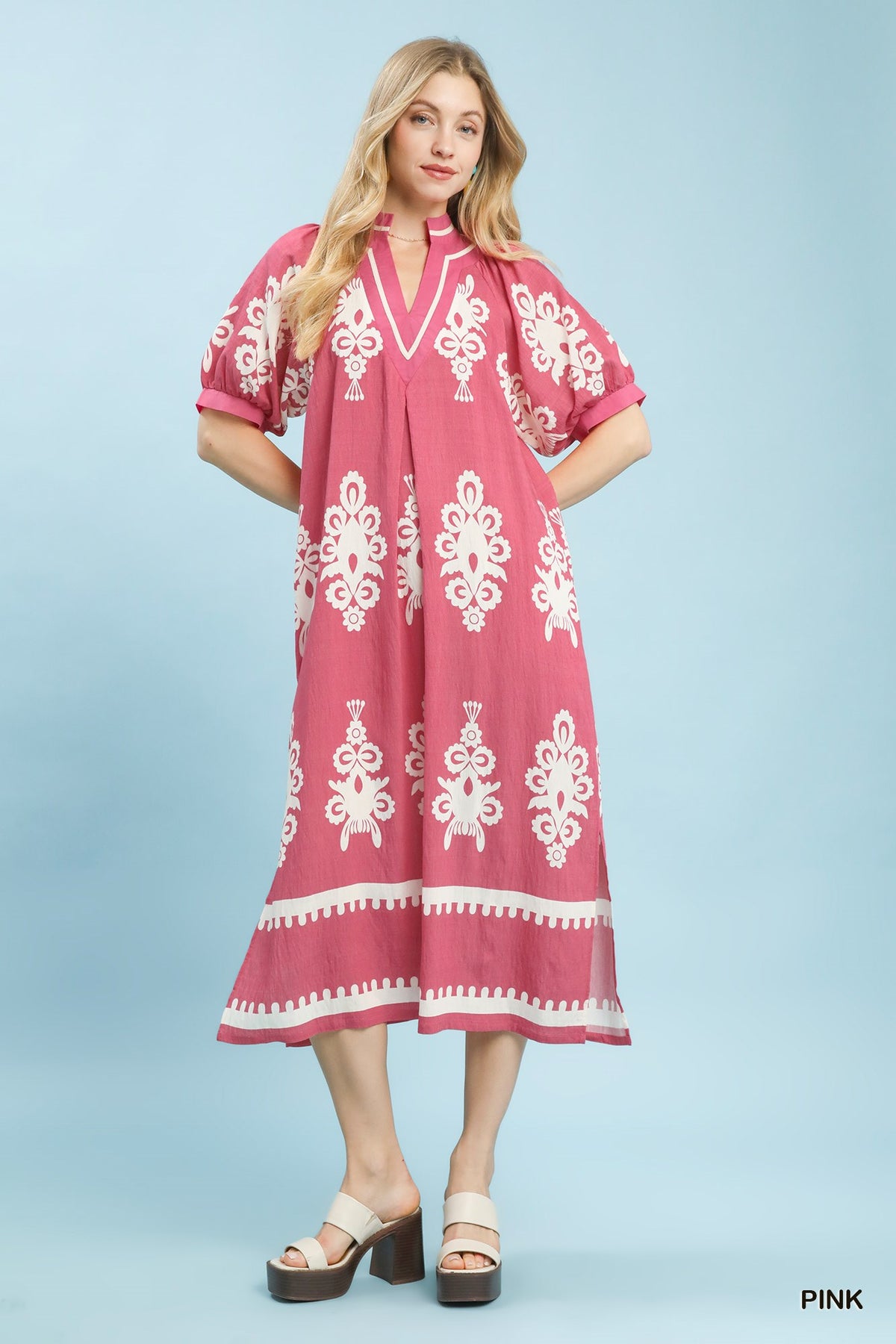 Two Tone Border Print Midi Dress